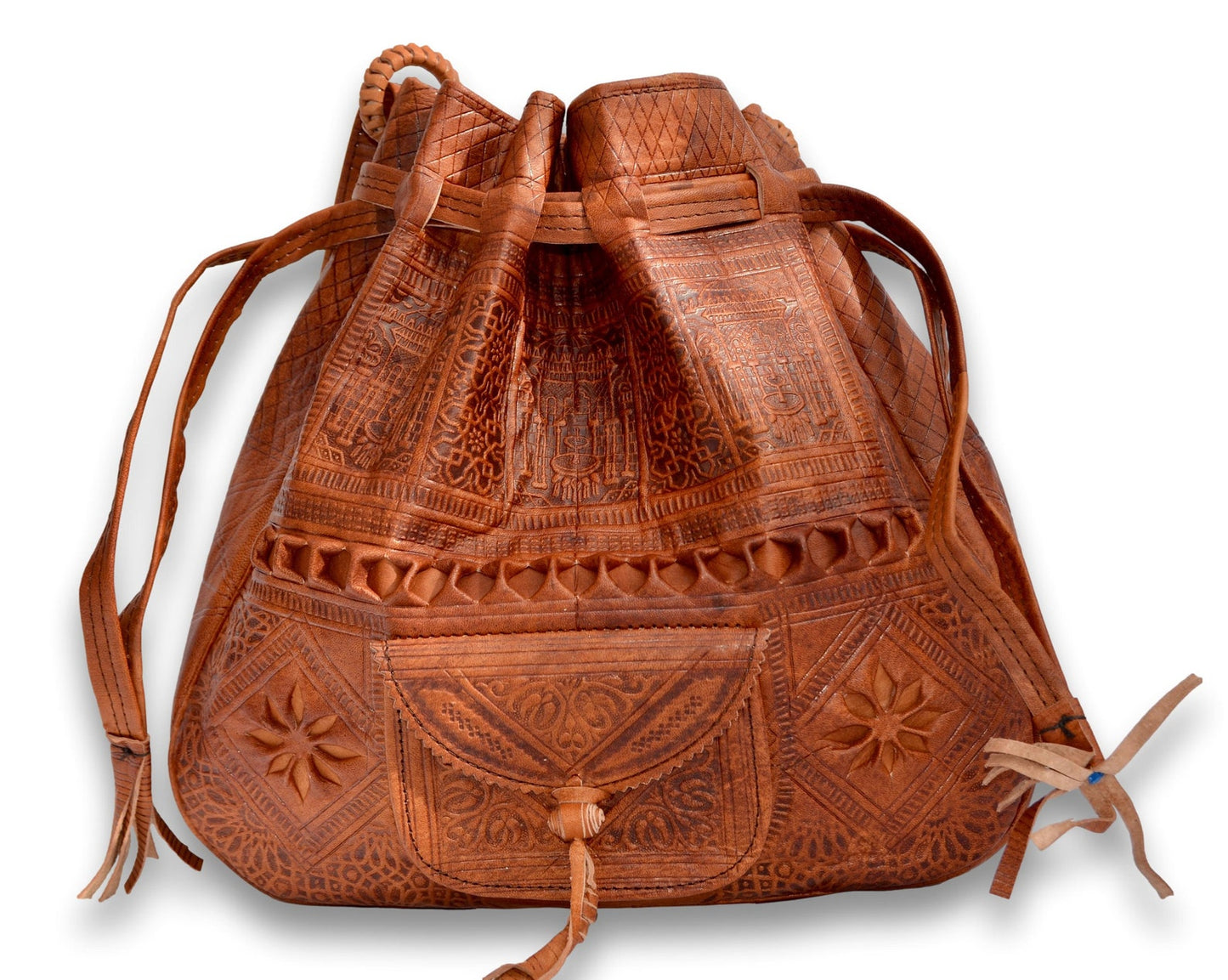 Moroccan Leather Bucket Bag – Chestnut Brown