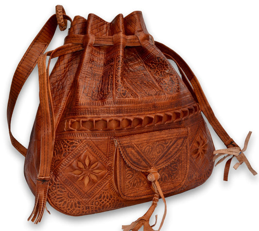 Moroccan Leather Bucket Bag – Chestnut Brown