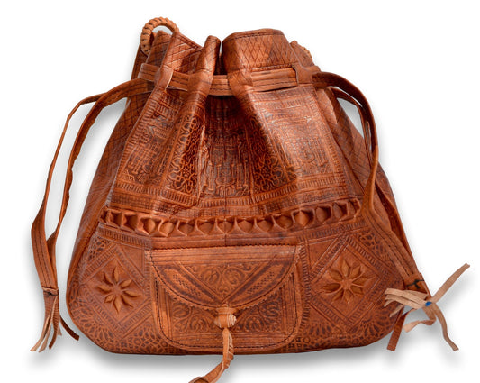 Moroccan Leather Bucket Bag – Chestnut Brown
