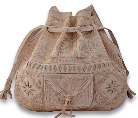 Handmade Undyed Leather Drawstring Bag
