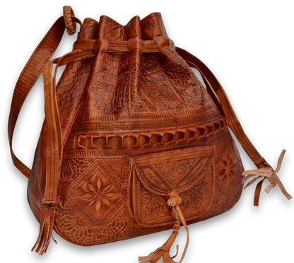 Moroccan Leather Bucket Bag – Chestnut Brown
