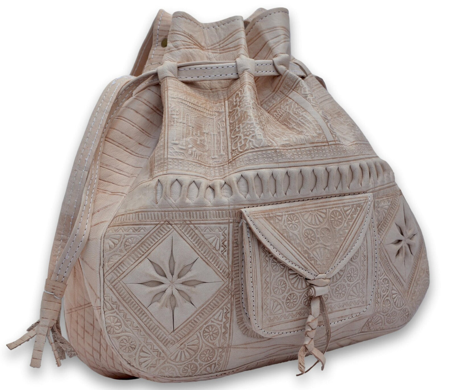 Handmade Undyed Leather Drawstring Bag