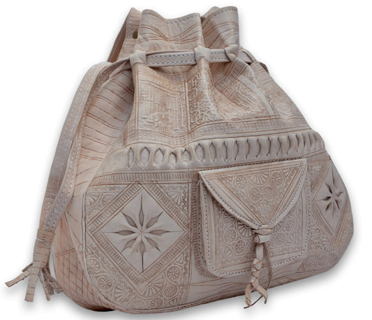 Handmade Undyed Leather Drawstring Bag