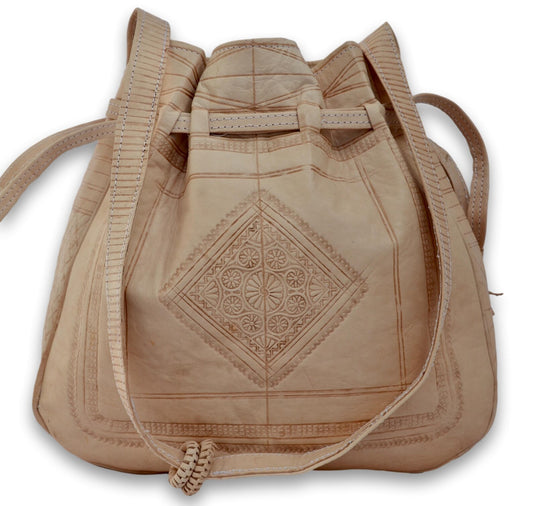 Handmade Undyed Leather Drawstring Bag
