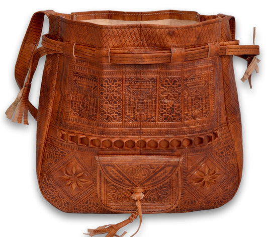 Moroccan Leather Bucket Bag – Chestnut Brown