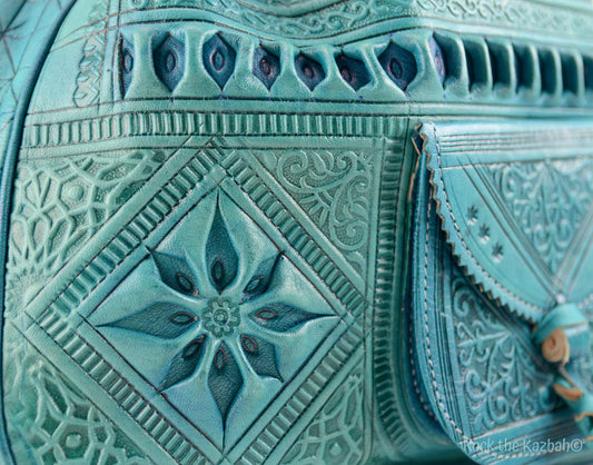 Large Moroccan Leather Bucket Bag – Turquoise Blue