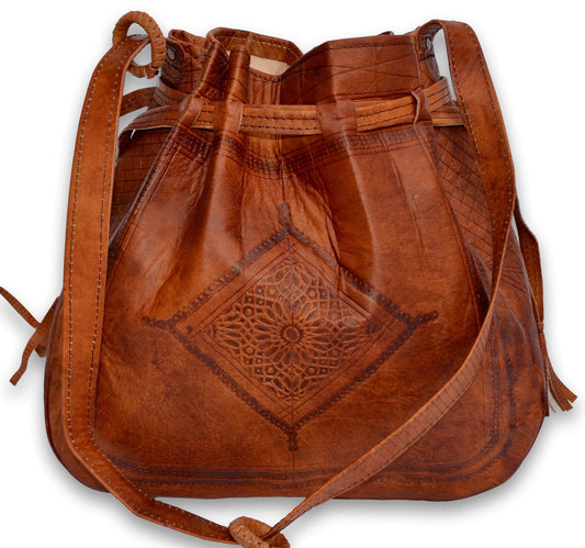 Moroccan Leather Bucket Bag – Chestnut Brown