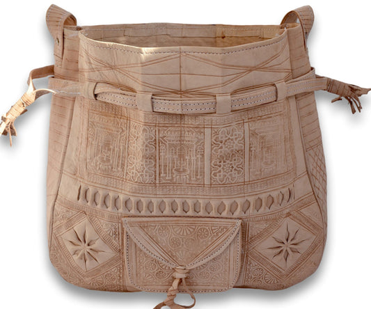 Handmade Undyed Leather Drawstring Bag