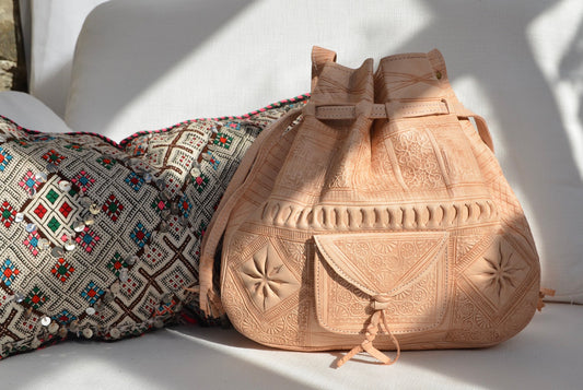 Handmade Undyed Leather Drawstring Bag